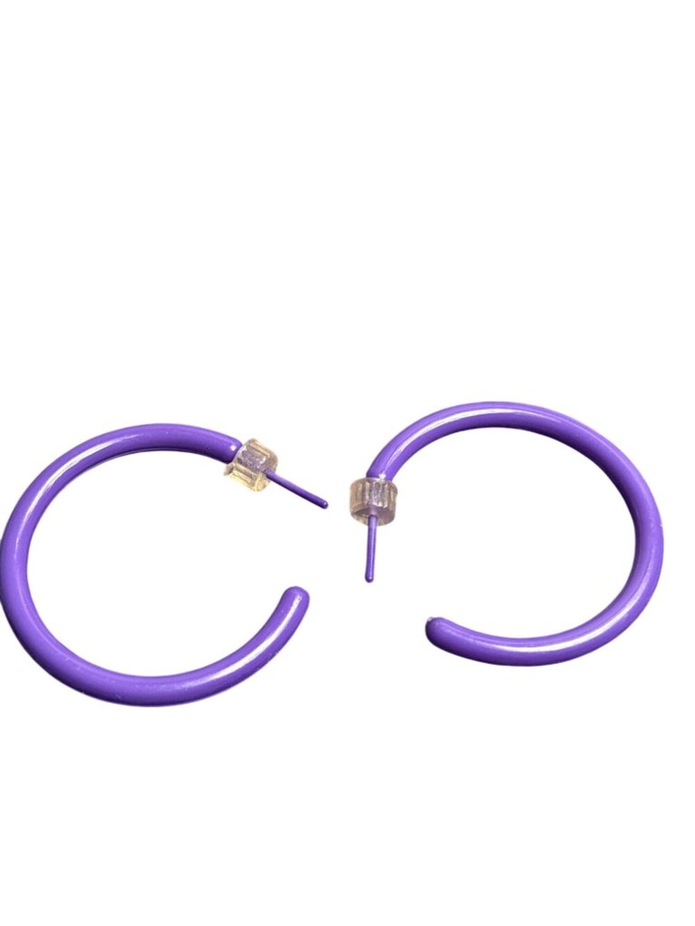 Purple Plastic Open Hoop Earrings 1.25 inches